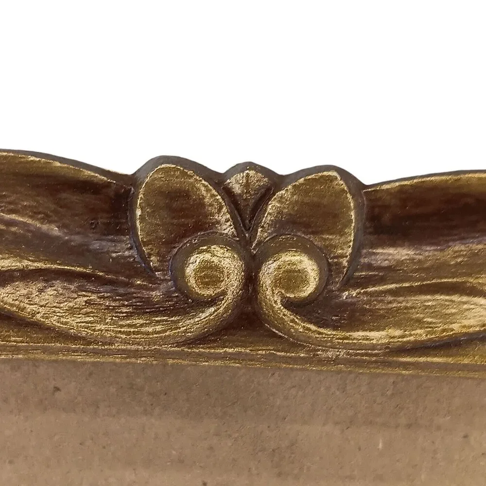 VTG 1973 Gold Bronze Photo Frame Resin Faux Carved Wood Ornate Scroll 8.25x6.25